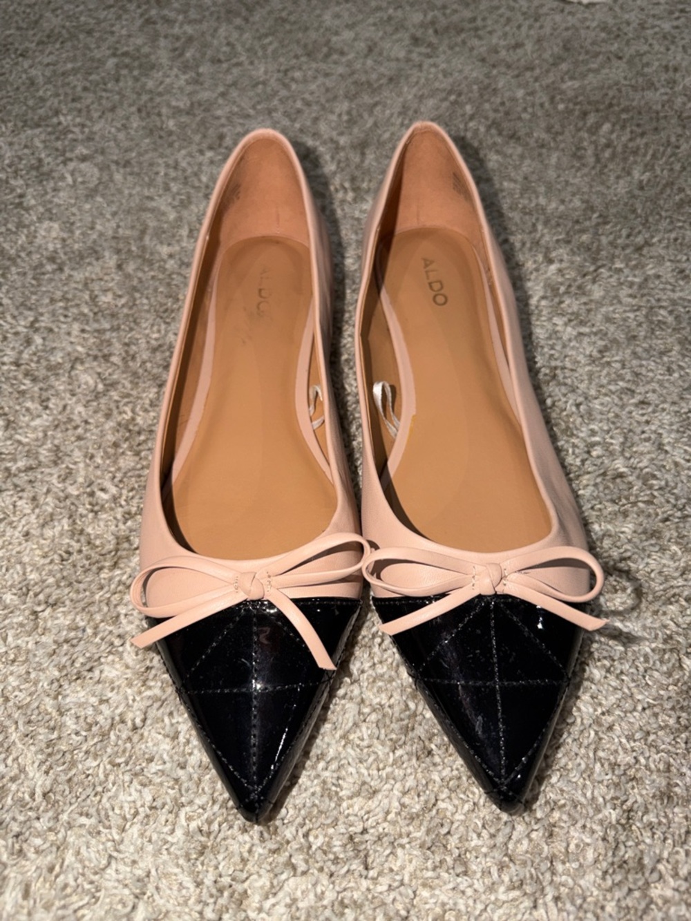 ALDO Women's Beige and Black Pointed Toe Flats with Bow